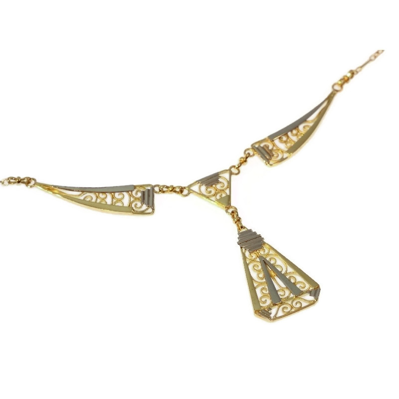 Art deco filigree necklace from the twenties in bicolor gold.